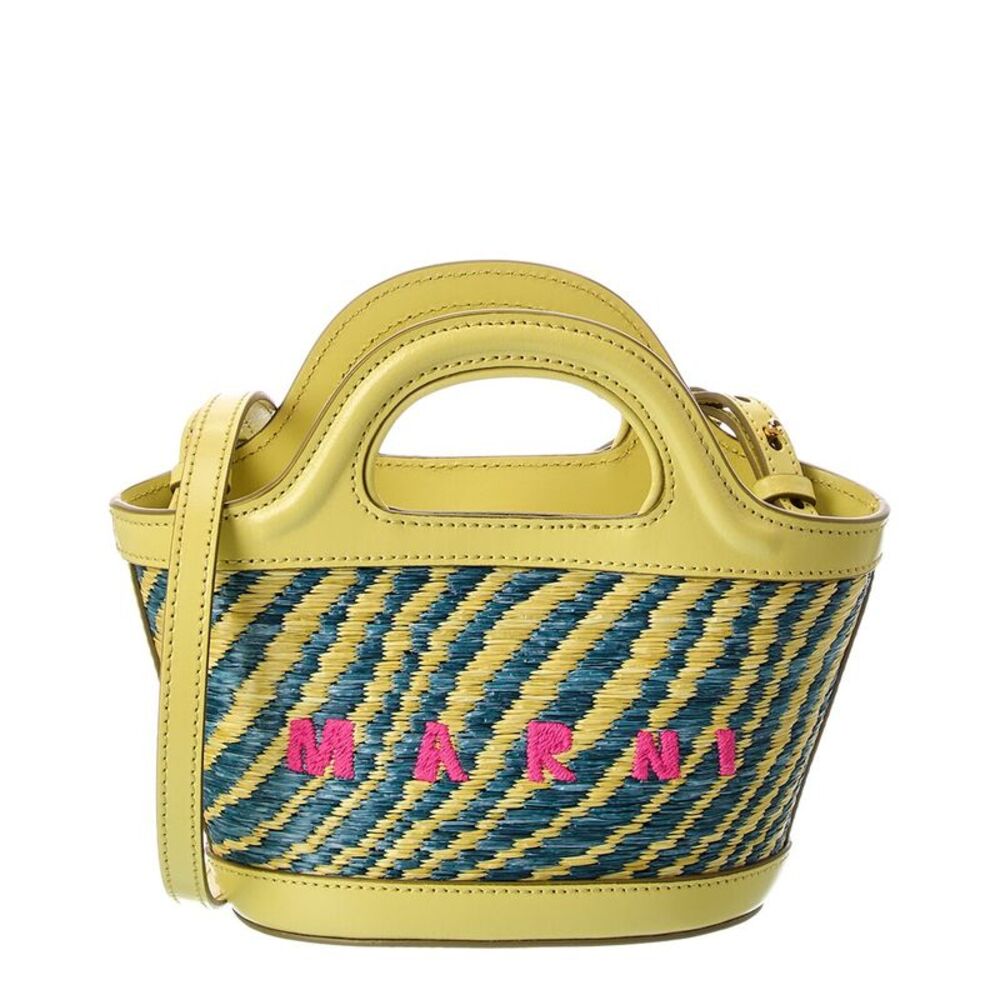 Marni Tropicalia Mini Leather-Trim Tote, Yellow